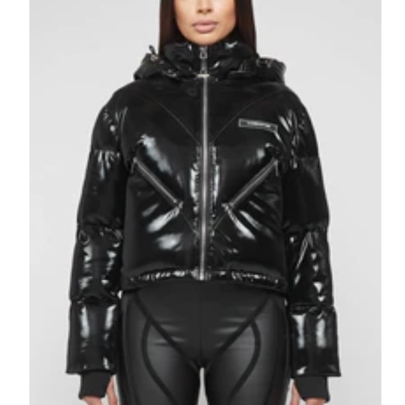 Maniere De Voir Jackets & Blazers - Manière de voir black high shine puffer jacket